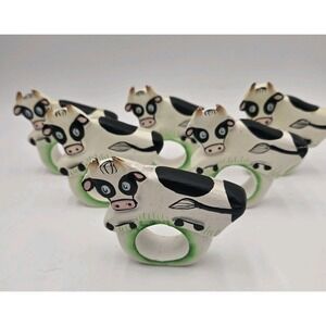 READ Vtg 6 Herd Of Wooden Cow Farm Napkin Ring Holders Country Cottagecore Fun